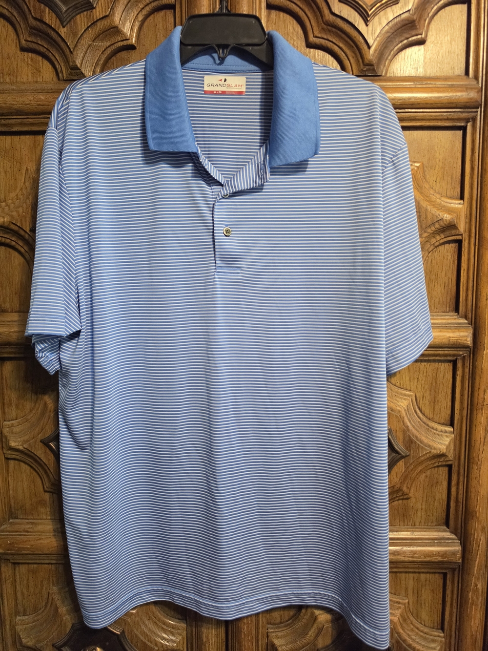 Grand Slam Men's Blue & White Striped Polo with Solid Blue Collar